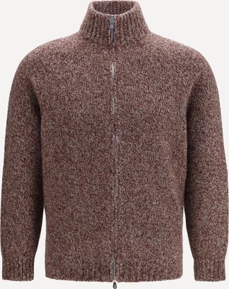 Brunello Cucinelli M&eacute;lange virgin wool, silk and cashmere zip Cardigan Male 54