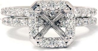 Pompeii3 3/4ct Pave Halo Diamond Ring Set 14K White Gold