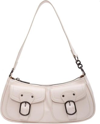 Generic Double Pockets PU Leather Vintage Armpit Bags Y2K Trendy Shopping Bag Women Fashion Shoulder Bag Large Capacity Daily Shoulder Bag (Beige)
