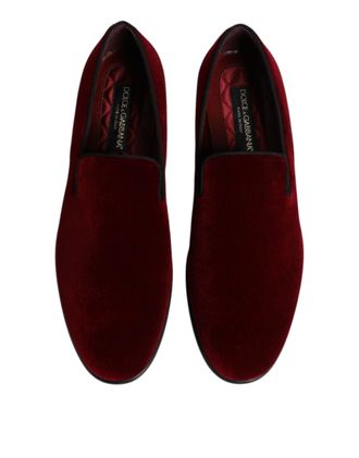 Dolce & Gabbana Mens Red Cotton Velvet Slip On Loafers Formal Shoes Viscose