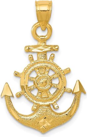 Diamond2Deal 14k Yellow Gold Satin Diamond-cut Anchor Pendant