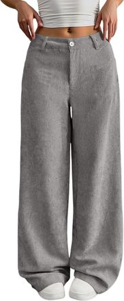 Generic Womens Corduroy Wide Leg Trousers with Elastic Waist Ladies High Waisted Baggy Pants with Pockets Autumn Casual Loose Fit for Daily Outdoor Streetwear