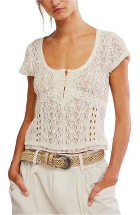 Free People Claro Semi Sheer Lace & Tulle Top in Whisper White at Nordstrom, Size X-Large