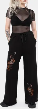 Disturbia Foxglove Embroidered Straight Leg Jogger in Black at Nordstrom, Size 16