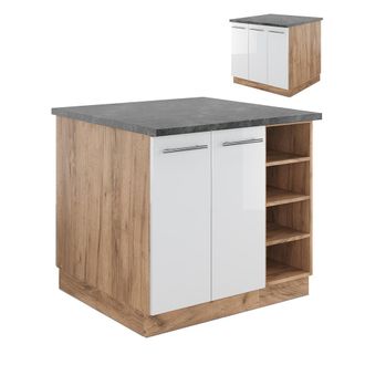 Vicco Isla De Cocina Fame-line, Blanco Brillo Intenso/roble Dorado, 90 Cm Sin Encimera