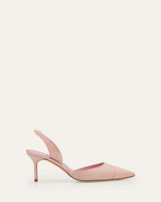 Manolo Blahnik 50mm Capsli Linen and Leather Slingback Pumps