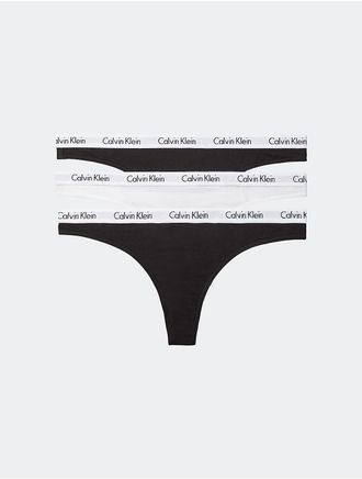 Calvin Klein Womens Carousel Logo Cotton 3-Pack Thong - Multi - XS