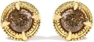 House of Brilliance 14K Yellow Gold Plated Silver 1/2 Ct Diamond Solitaire Milgrain Stud Earrings at Nordstrom