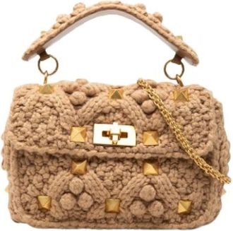 Valentino Pre-owned Knit Studded Satchel - Dames - Vintage Mini Tas - Beige - ONE Size - Vintage
