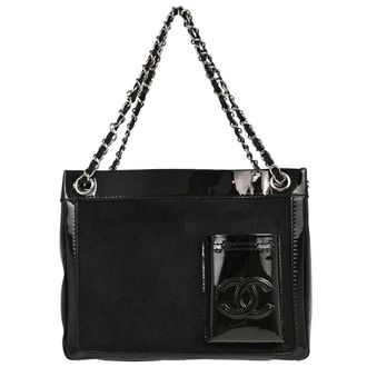 Chanel Cc Pocket Pony Hair With Patent Black Patent_Leather Backpack Bag (Pre-Owned)