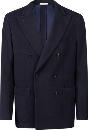 Boglioli Double-Breasted Blue Blazer with Wide Lapels and Textured Fabric