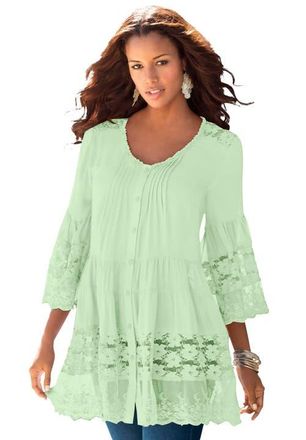 Roaman's Lace Illusion Blouse in Green Mint at Nordstrom, Size 30