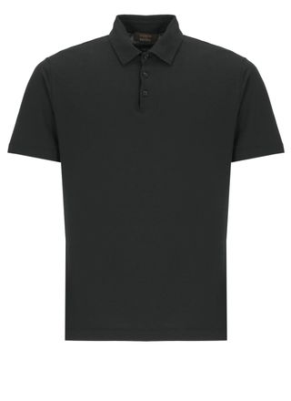 Zanone Black Cotton Polo Shirt