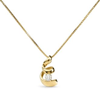 House of Brilliance 10K Yellow Gold 1/10 Cttw Round Diamond Solitaire Spiral Pendant Necklace