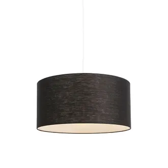 QAZQA Moderno L&aacute;mpara Colgante Moderna Blanca Con Pantalla Negra 50 Cm - Combi 1 Textil /acero Redonda Adecuado Para Led Max. 1 X 60 Watt - Qazqa