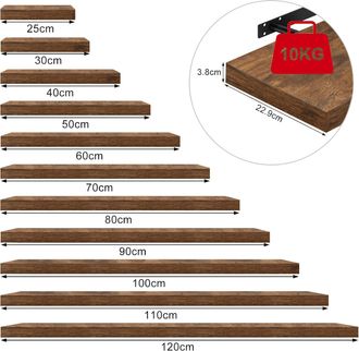 Woltu Woltu Mensola Da Muro Scaffale Libreria A Parete Decorazione Per Cucina Marrone 30 Cm