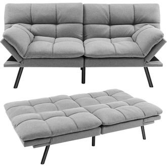 Costway Costway - Canap&eacute;-Lit Convertible 5 en 1 avec Dossier et Accoudoirs R&eacute;glables, Canap&eacute; Futon 3 Places en Mousse &agrave; M&eacute;moire, Pieds M&eacute;talliques, pour