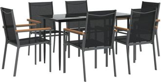vidaXL Juego De Comedor Para Jard&iacute;n 7 Piezas Acero Y Textilene Negro Vidaxl