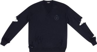 Balenciaga Destroyed V-Neck Knit Sweater Navy 696091T16420414