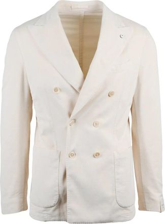 L.B.M. 1911 Double-Breasted White Velvet Jacket with Notched Lapel