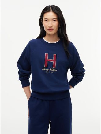 Tommy Hilfiger Womens Plaid H-Logo Sweatshirt - Carbon Navy - XXL