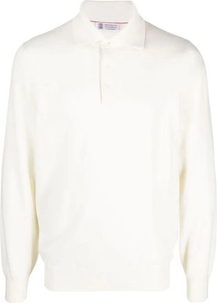 Brunello Cucinelli Maglione in cashmere con colletto polo - Bianco