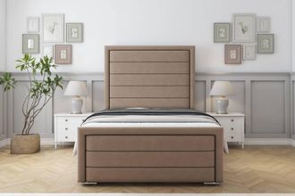 Sloomy Ashford Plush Frame-Mattress - 50 Upholstered Headboard in Taupe | Size: Double