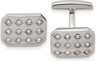 Diamond2Deal Stainless Steel Polished Cubic Zirconia Cufflinks