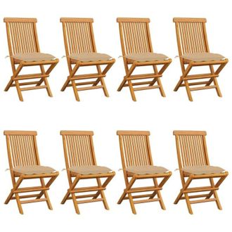 vidaXL Sillas De Jard&iacute;n 8 Unidades Madera De Teca Con Cojines Beige Vidaxl