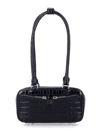 Self Portrait Black Crocodile Embossed Leather Mini Handbag