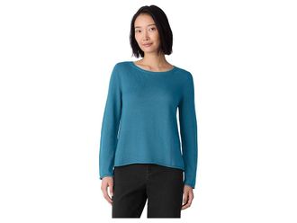 Eileen Fisher Peruvian Cotton Blend Bateau Neck Sweater Womens Sweater Dragonfly : LG, Cotton/Lyocell/Tencel