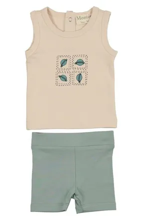 Maniere Planet Print Tank & Shorts Set in Sand at Nordstrom, Size 3M