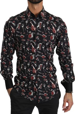 Dolce & Gabbana Black Musical Instrument Slim fit Mens Shirt