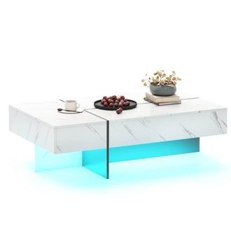 Costway Costway Modern LED Coffee Table Rectangular Cocktail Center Table w/ 3 Drawers in White