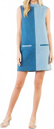 THML Clothing Annie Sleeveless Color Block Denim Mini Dress In Blue