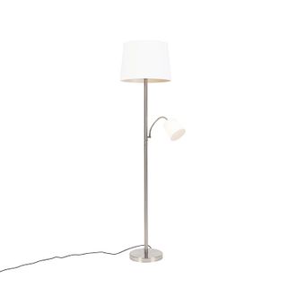 QAZQA Qazqa + Cl&aacute;sico/antiguo L&aacute;mpara De Pie Cl&aacute;sica De Acero Con Pantalla Blanca Y Luz De Lectura - Retro Textil /acero Alargada Adecuado Para Led Max. 1 X