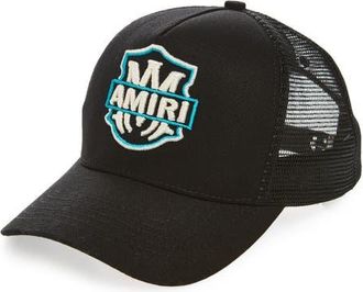 Amiri MA Logo Trucker Hat in Black at Nordstrom