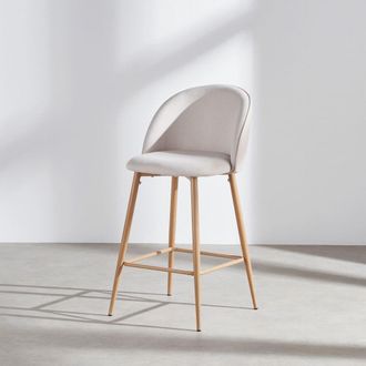 Maisons du monde Set de 2 taburetes de cocina de acero efecto madera y tela beige 66 cm