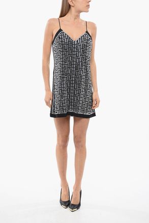 Balmain Vestito Senza maniche Con Strass Monogram Balmain