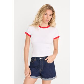 Good American Womens The Ringer T-Shirt | White, Size Medium | Good American by Khlo&Egrave; Kardashian