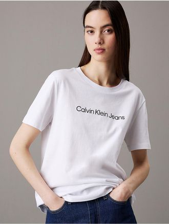 Calvin Klein Jeans Calvin Klein Womens Logo Graphic Relaxed T-Shirt - White - XS