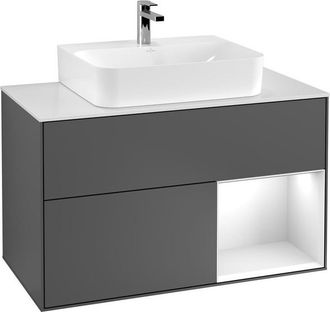 Villeroy & Boch Villeroy&boch - Finion, Mueble De Ba&ntilde;o, 1000 X 603 X 501 Mm, Angular, Con Estanter&iacute;a (iluminado), Modelo Suspendido, De Madera, Lavabo En El Medio, Il
