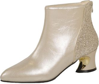 Generic Rose Gold Ladies Cozy Winter Ankle-Length Boots with Rounded Toe Side Zipper Fastening and Tied Front Low Heel for Indoor and Outdoor Wear