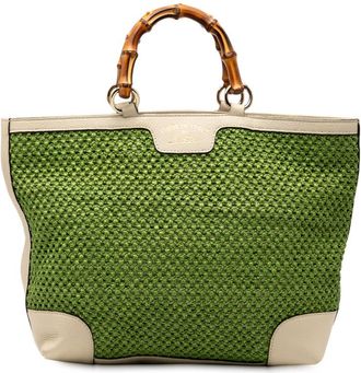 Gucci Pre-owned Gucci Large Raffia Bamboo Shopper Tote Ladies 338965 525040