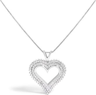 House of Brilliance 925 Sterling Silver 1.0 Ctwt Diamond Open Heart Pendant Necklace in White at Nordstrom