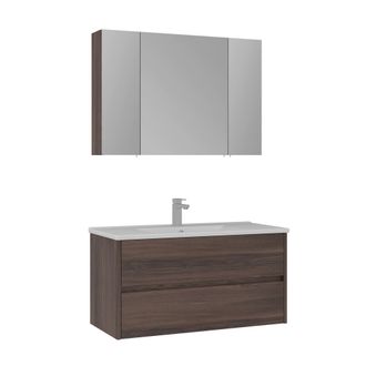 Hanah Home Set Mobile Lavabo Con Specchio (2 Pezzi) side 100 V3 - 100 X 16 X 52 Cm - Noce