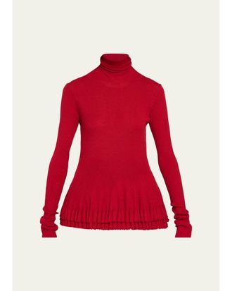 Ashlyn New Diamond Ruffled Turtleneck Merino Wool-Silk Top