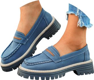 Generic Womens Platform Chunky Loafers Lug Sole Comfortable Slip On Work Business Casual Dress Shoes Women Solid Color Round Toe Lightweight Walking Shoes Non