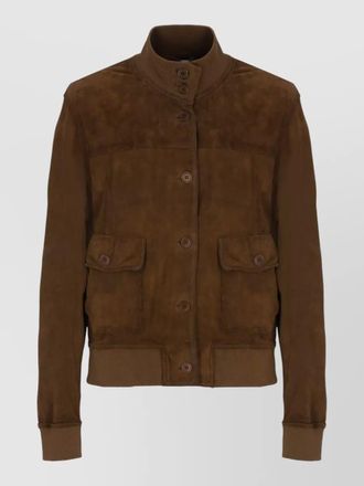 Parosh suede coat high neck ribbed cuffs