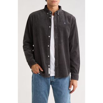 Carhartt Work in Progress Madison Corduroy Button-Down Shirt in Graphite /Graphite at Nordstrom, Size X-Small